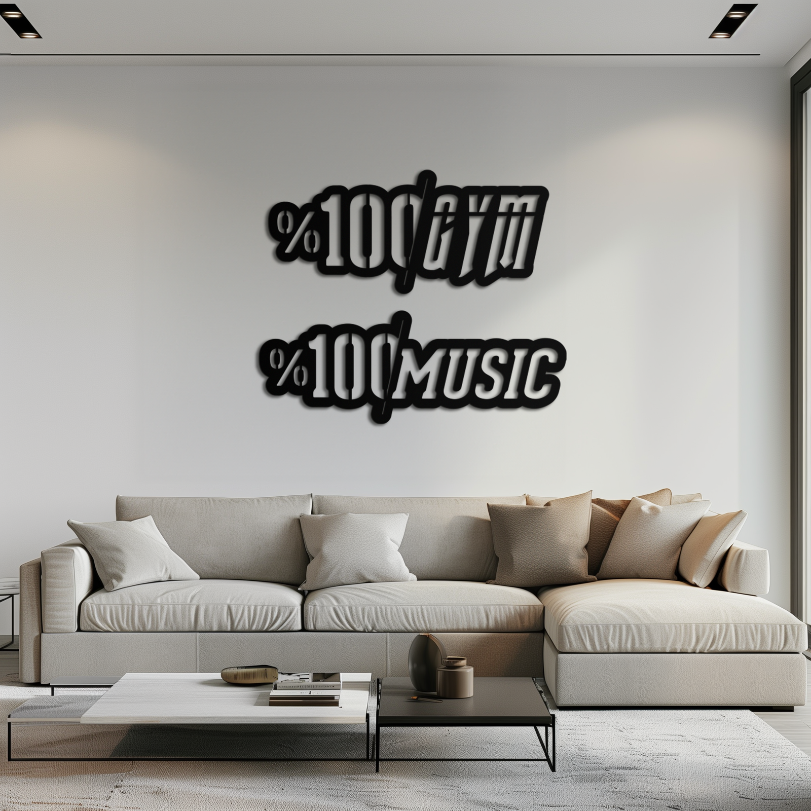 %100 Spor Salonu ve Müzik Metal Duvar Sanatı - Fitness ve Müzik Tutkunları Dekoru - KAF091