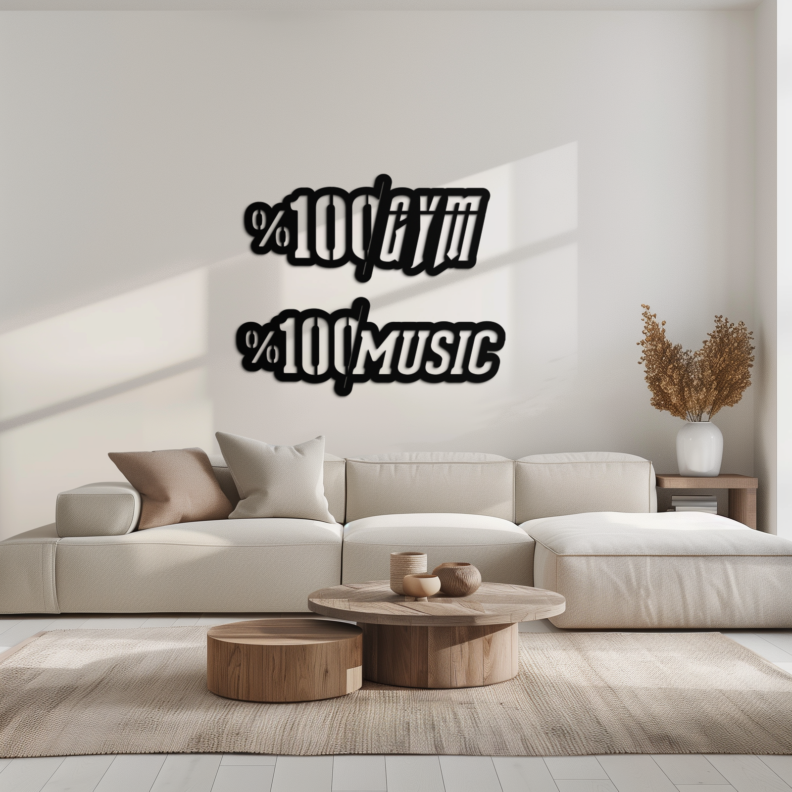 %100 Spor Salonu ve Müzik Metal Duvar Sanatı - Fitness ve Müzik Tutkunları Dekoru - KAF091