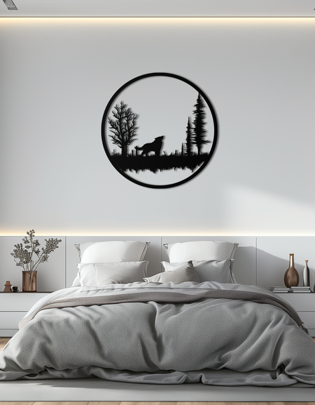 Howling Wolf Metal Wall Art - Rustic Nature-Inspired Steel Decor - KAF092