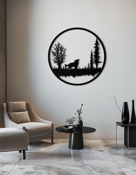 Howling Wolf Metal Wall Art - Rustic Nature-Inspired Steel Decor - KAF092