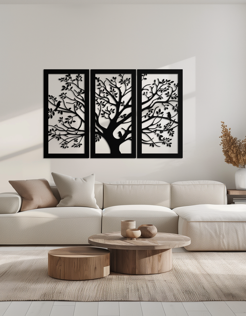 Load image into Gallery viewer, Tree of Life Metal Wall Art - 3-Piece Nature-Inspired Steel Decor - KAF093
