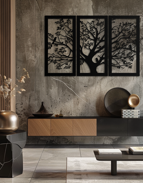 Load image into Gallery viewer, Tree of Life Metal Wall Art - 3-Piece Nature-Inspired Steel Decor - KAF093
