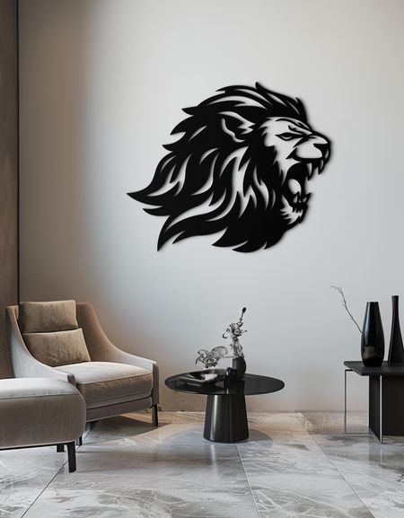 Kükreyen Aslan Metal Duvar Sanatı - Vahşi Orman Kralı Çelik Dekor - KAF095