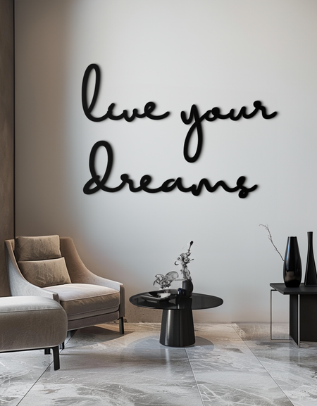Hayallerini Yaşa Metal Duvar Sanatı - İlham Verici Yazı Duvar Dekoru - KAF096