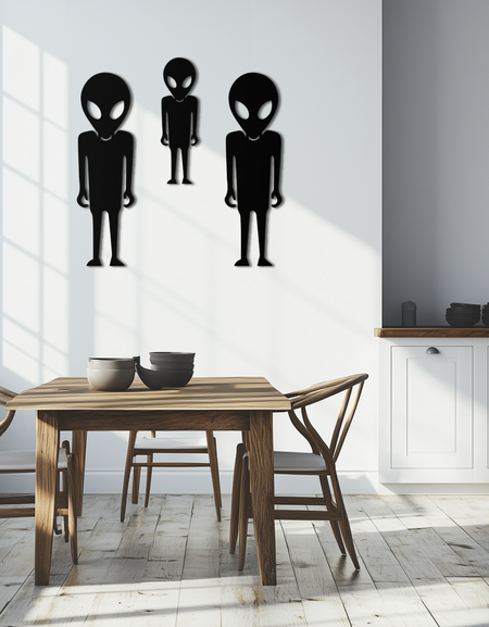 Alien Trio Metal Duvar Sanatı - Fütüristik Bilimkurgu Temalı Duvar Dekoru - KAF097