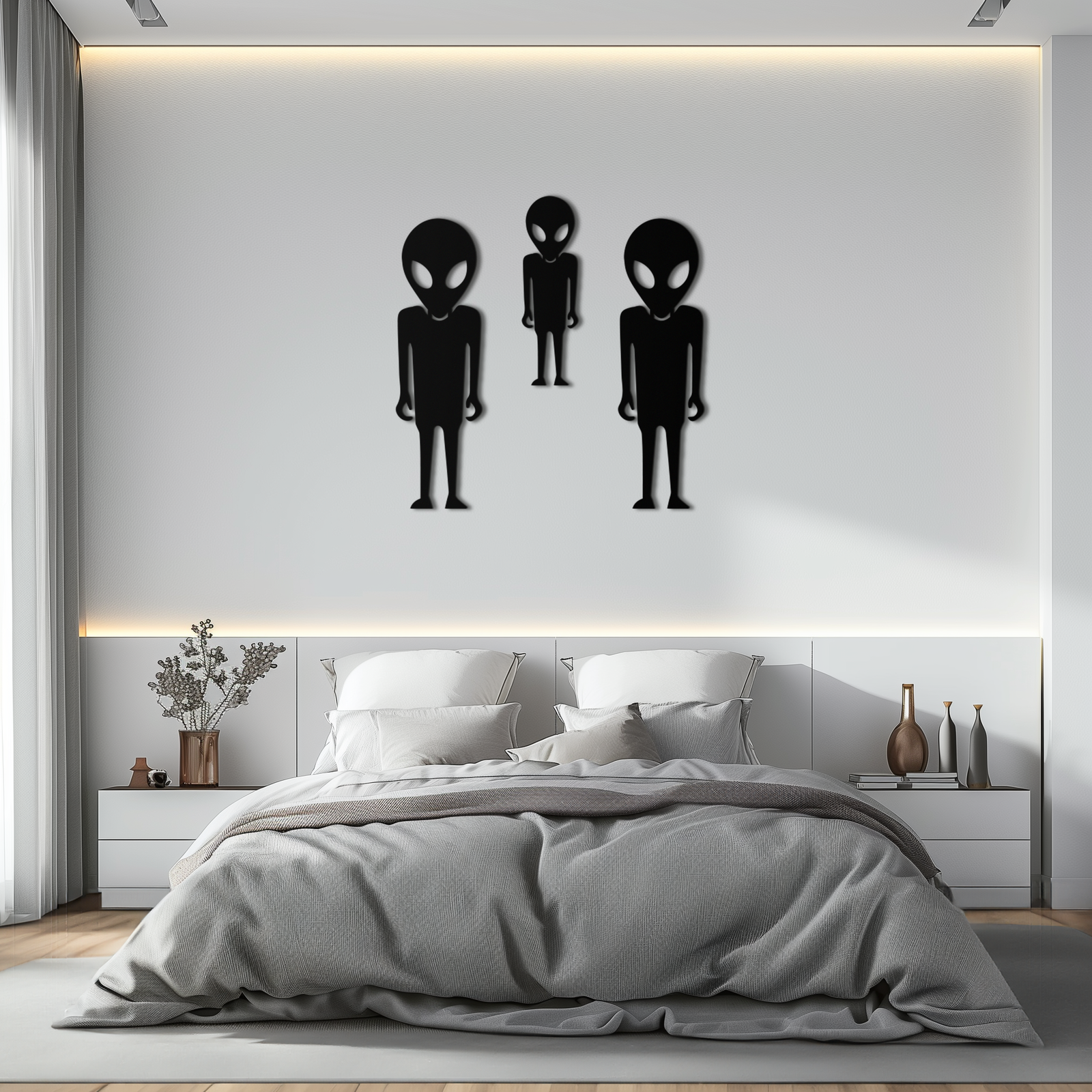 Alien Trio Metal Wall Art - Futuristic Sci-Fi Themed Wall Decor - KAF097