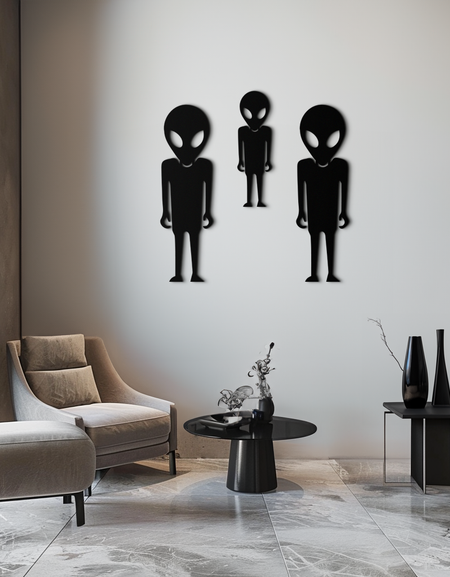 Alien Trio Metal Duvar Sanatı - Fütüristik Bilimkurgu Temalı Duvar Dekoru - KAF097