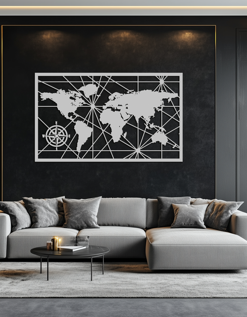 Resmi Galeri görüntüleyicisine yükleyin, Geometrik Dünya Haritası Metal Duvar Sanatı - Modern Minimalist Çelik Duvar Dekoru - KAF098
