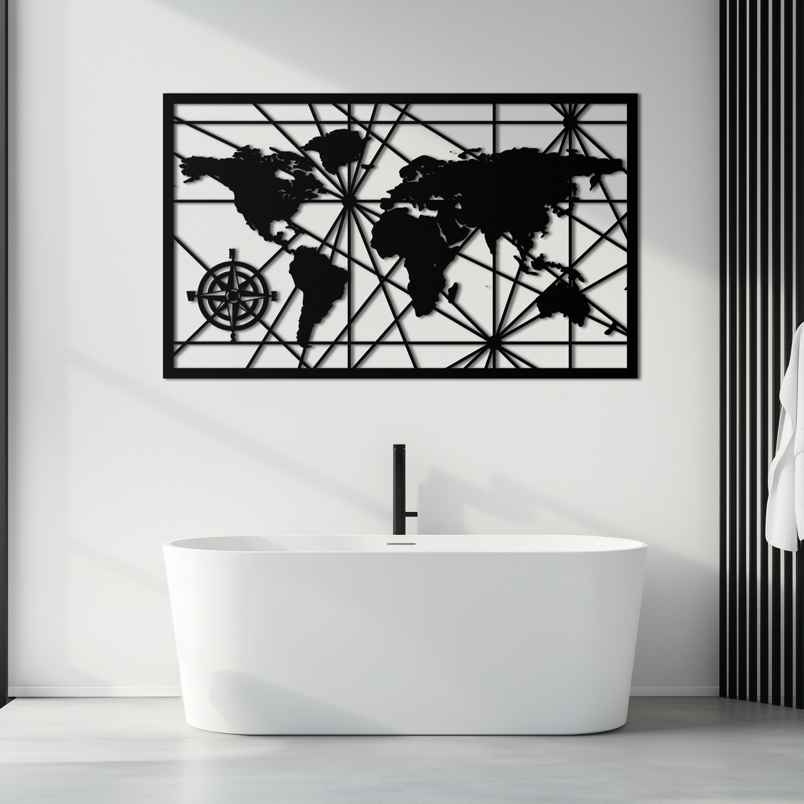 Geometrik Dünya Haritası Metal Duvar Sanatı - Modern Minimalist Çelik Duvar Dekoru - KAF098