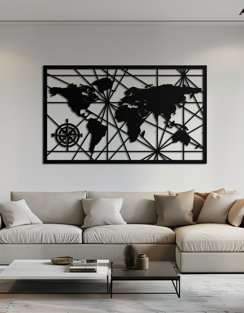 Resmi Galeri görüntüleyicisine yükleyin, Geometrik Dünya Haritası Metal Duvar Sanatı - Modern Minimalist Çelik Duvar Dekoru - KAF098
