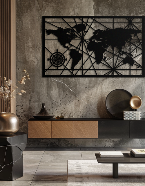 Resmi Galeri görüntüleyicisine yükleyin, Geometrik Dünya Haritası Metal Duvar Sanatı - Modern Minimalist Çelik Duvar Dekoru - KAF098
