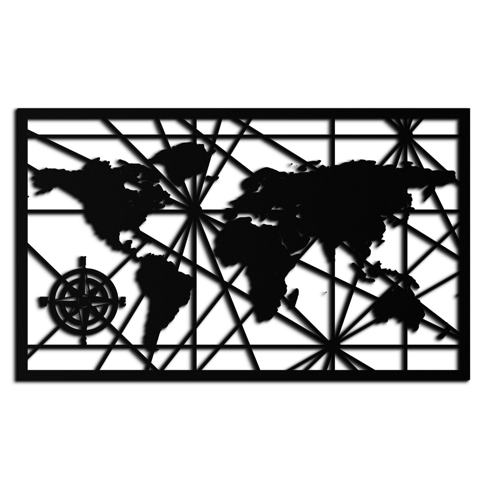 Geometrik Dünya Haritası Metal Duvar Sanatı - Modern Minimalist Çelik Duvar Dekoru - KAF098