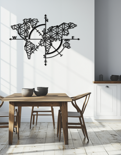Load image into Gallery viewer, Geometric World Map Metal Wall Art - Modern Compass Wall Decor - KAF099
