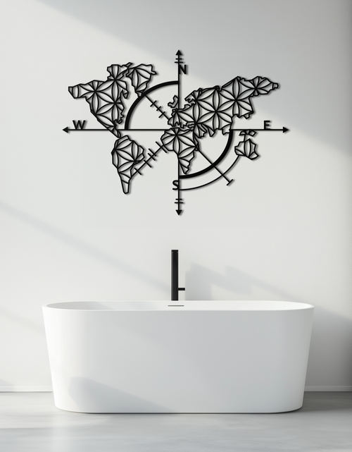 Load image into Gallery viewer, Geometric World Map Metal Wall Art - Modern Compass Wall Decor - KAF099
