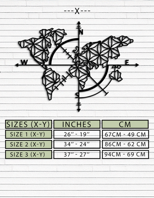 Load image into Gallery viewer, Geometric World Map Metal Wall Art - Modern Compass Wall Decor - KAF099
