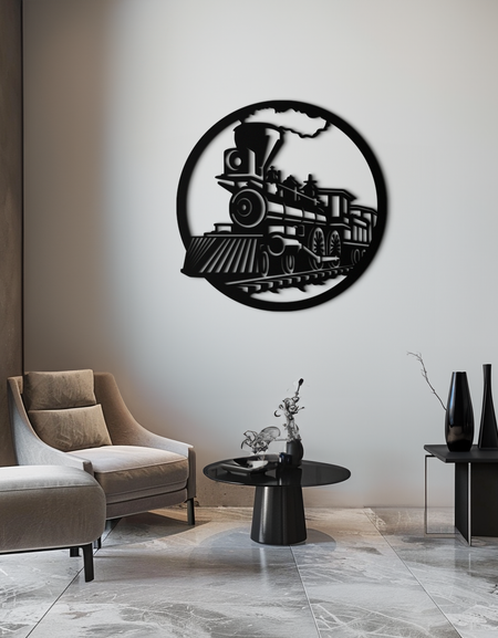 Vintage Buharlı Tren Metal Duvar Sanatı - Rustik Lokomotif Dekoru - KAF100