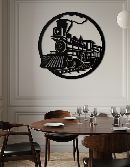 Vintage Buharlı Tren Metal Duvar Sanatı - Rustik Lokomotif Dekoru - KAF100