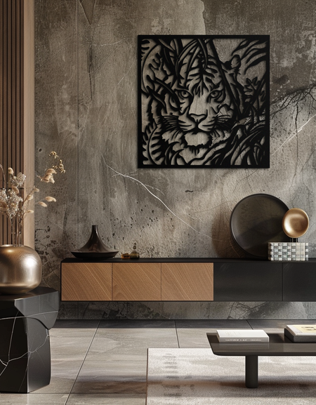 Tiger Metal Duvar Sanatı - Orman Esintili Modern Çelik Duvar Dekoru - KAF102