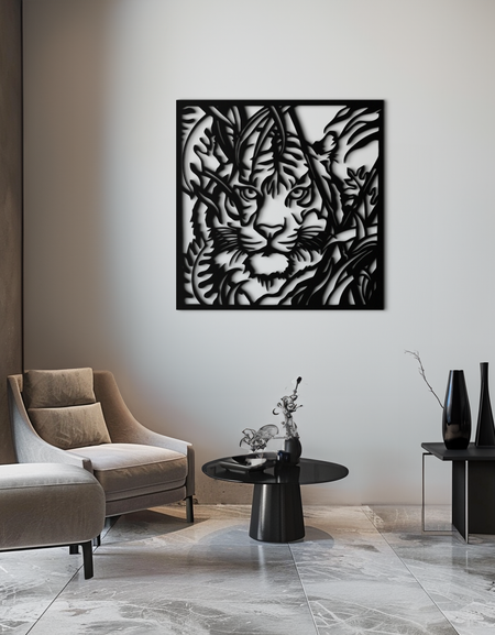 Tiger Metal Duvar Sanatı - Orman Esintili Modern Çelik Duvar Dekoru - KAF102