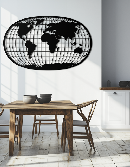 Load image into Gallery viewer, World Map Metal Wall Art - Globe Projection Steel Wall Decor - KAF103
