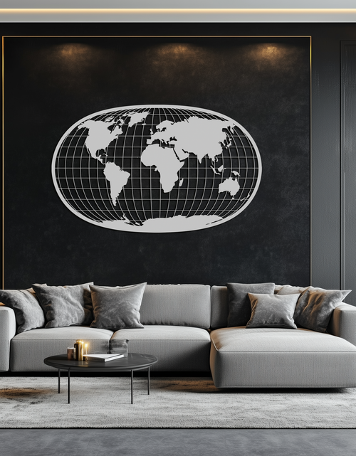 Load image into Gallery viewer, World Map Metal Wall Art - Globe Projection Steel Wall Decor - KAF103

