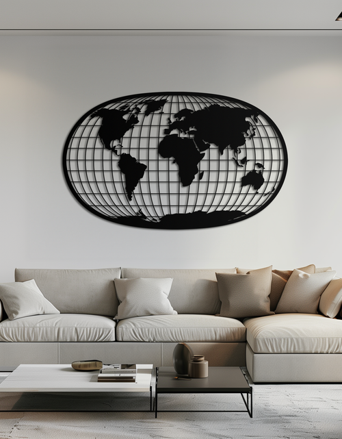 Load image into Gallery viewer, World Map Metal Wall Art - Globe Projection Steel Wall Decor - KAF103

