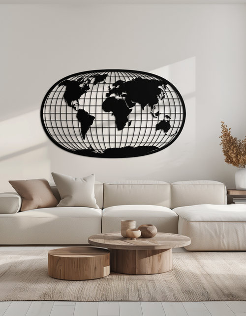 Load image into Gallery viewer, World Map Metal Wall Art - Globe Projection Steel Wall Decor - KAF103
