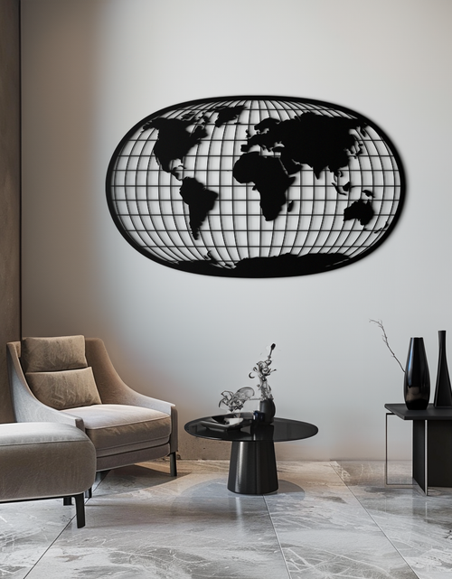 Load image into Gallery viewer, World Map Metal Wall Art - Globe Projection Steel Wall Decor - KAF103
