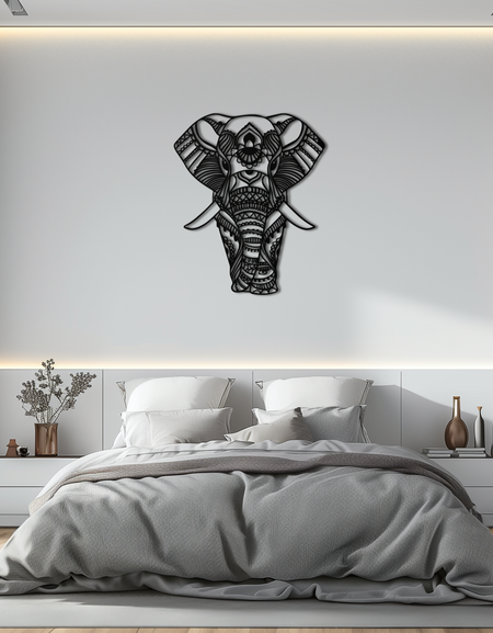 Mandala Fil Metal Duvar Sanatı - Karmaşık Fil Başı Dekoru - KAF105