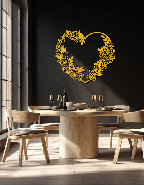Load image into Gallery viewer, Floral Heart Metal Wall Art - Elegant Steel Rose Wreath - KAF107
