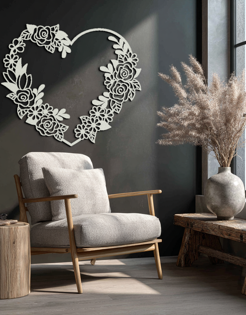Load image into Gallery viewer, Floral Heart Metal Wall Art - Elegant Steel Rose Wreath - KAF107
