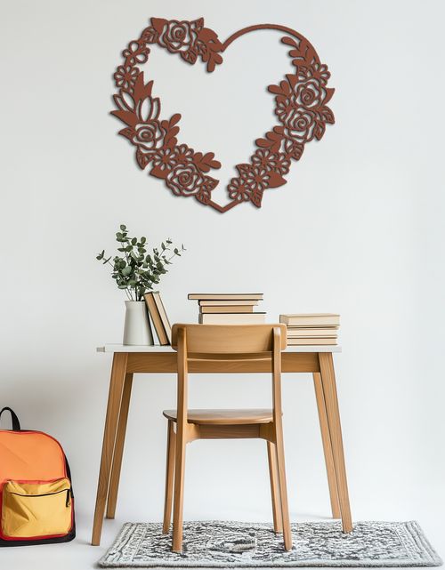 Load image into Gallery viewer, Floral Heart Metal Wall Art - Elegant Steel Rose Wreath - KAF107

