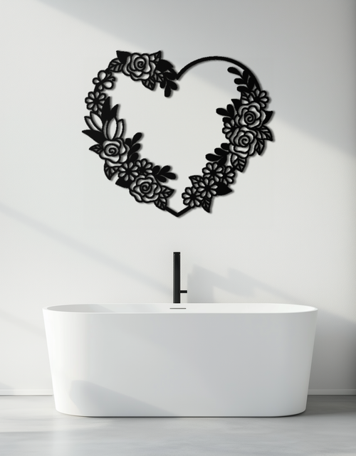 Load image into Gallery viewer, Floral Heart Metal Wall Art - Elegant Steel Rose Wreath - KAF107
