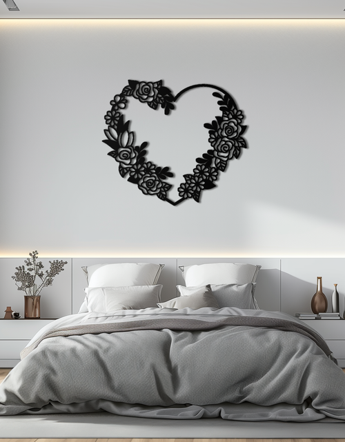 Load image into Gallery viewer, Floral Heart Metal Wall Art - Elegant Steel Rose Wreath - KAF107
