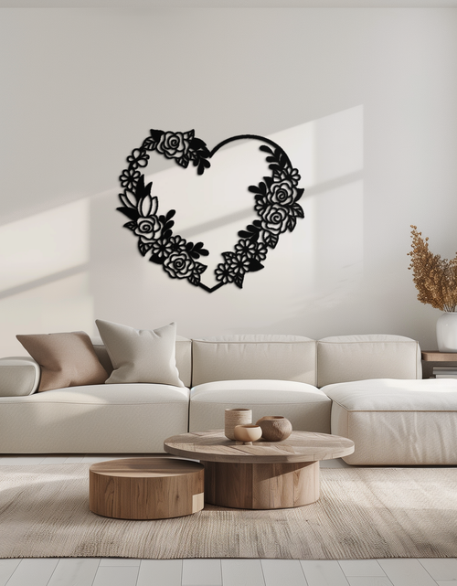 Load image into Gallery viewer, Floral Heart Metal Wall Art - Elegant Steel Rose Wreath - KAF107

