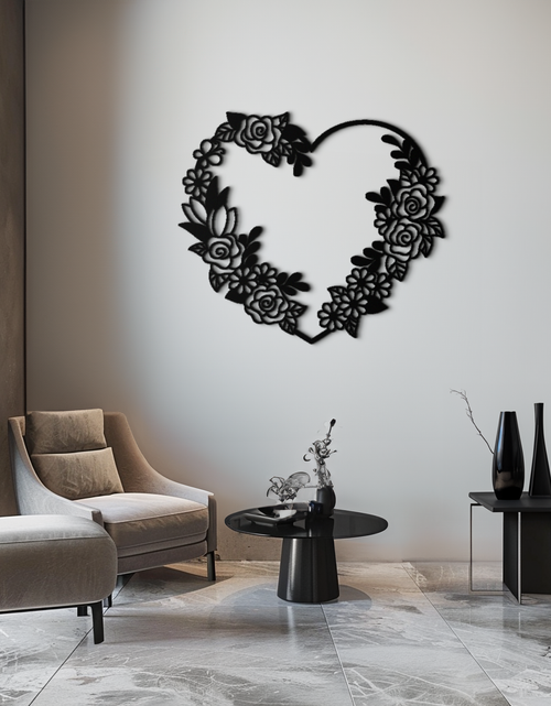 Load image into Gallery viewer, Floral Heart Metal Wall Art - Elegant Steel Rose Wreath - KAF107
