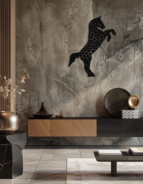 Resmi Galeri görüntüleyicisine yükleyin, Geometrik At Metal Duvar Sanatı - Modern Çelik At Silüeti - KAF108
