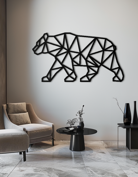 Geometric Bear Metal Wall Art - Modern Steel Animal Decor - KAF109