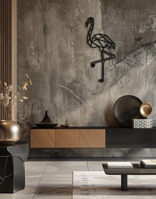Resmi Galeri görüntüleyicisine yükleyin, Geometrik Flamingo Metal Duvar Sanatı - Modern Minimalist Çelik Dekor - KAF110
