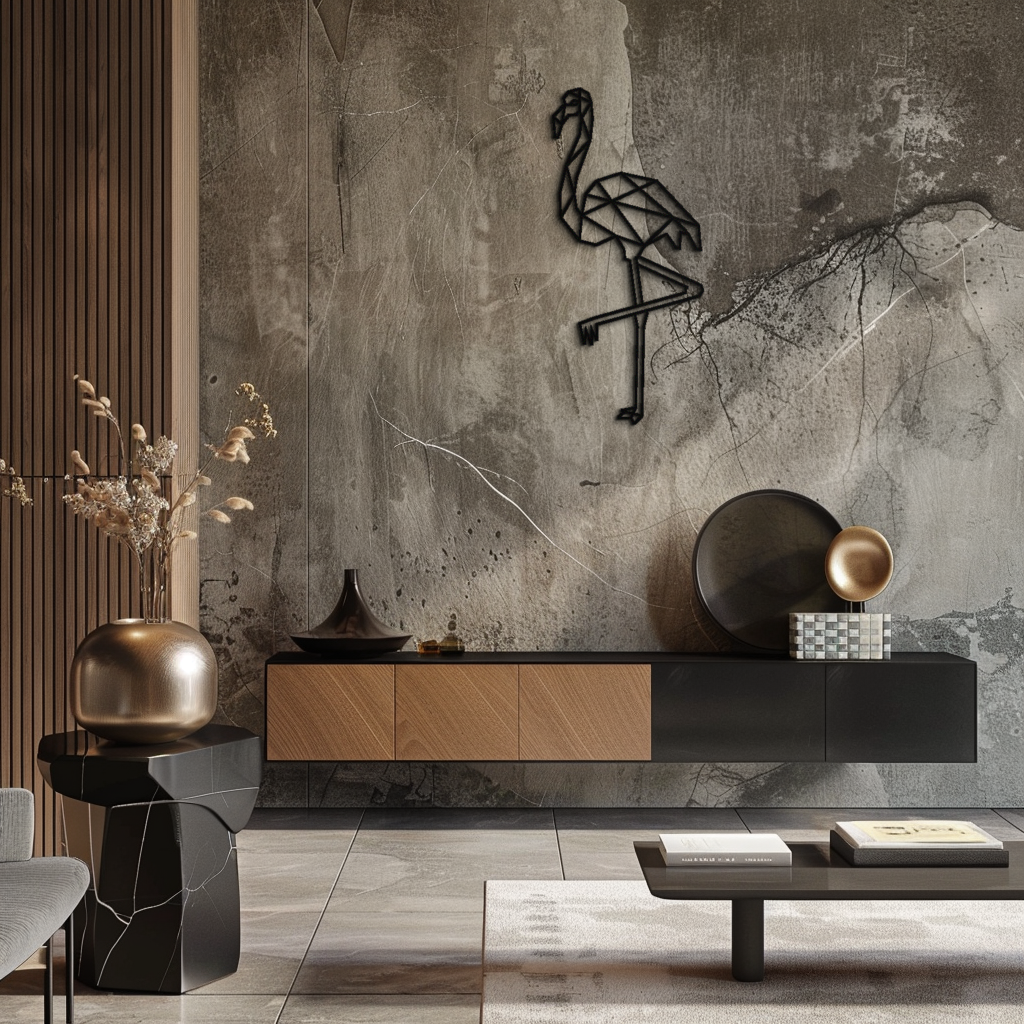 Geometrik Flamingo Metal Duvar Sanatı - Modern Minimalist Çelik Dekor - KAF110