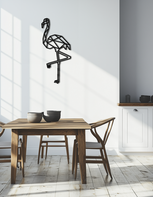 Resmi Galeri görüntüleyicisine yükleyin, Geometrik Flamingo Metal Duvar Sanatı - Modern Minimalist Çelik Dekor - KAF110
