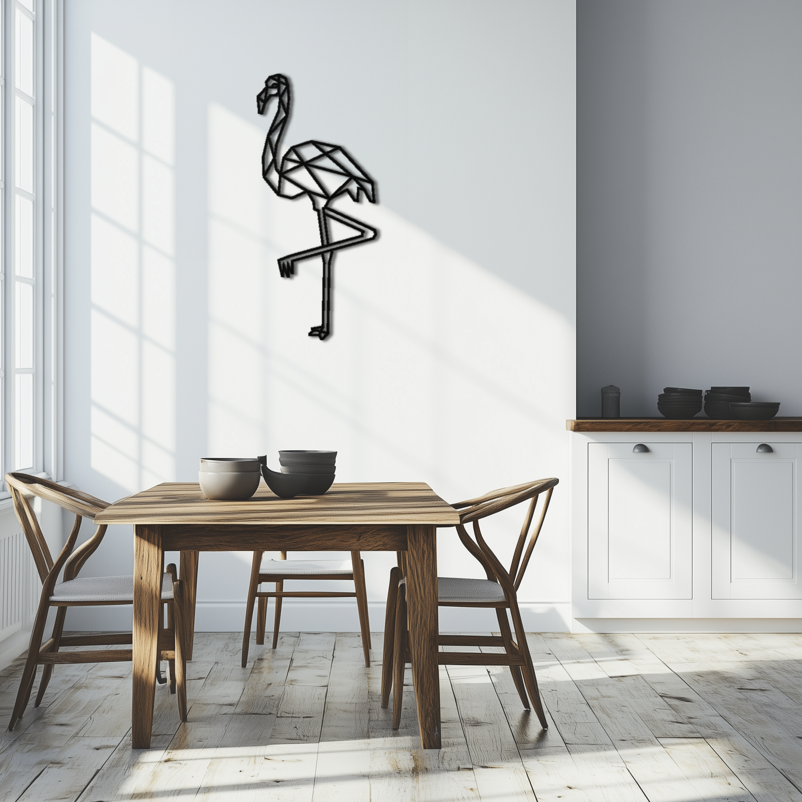 Geometrik Flamingo Metal Duvar Sanatı - Modern Minimalist Çelik Dekor - KAF110