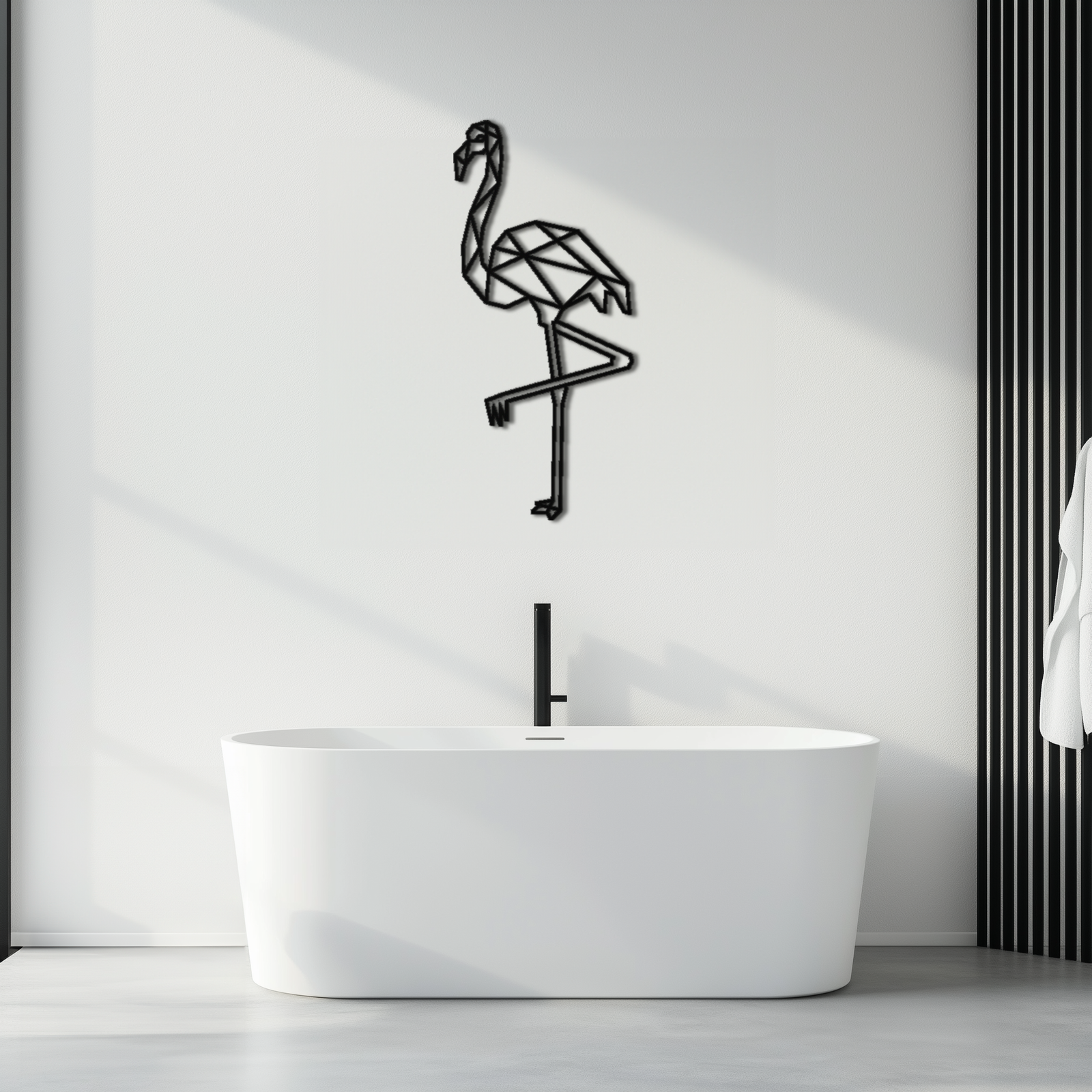 Geometrik Flamingo Metal Duvar Sanatı - Modern Minimalist Çelik Dekor - KAF110