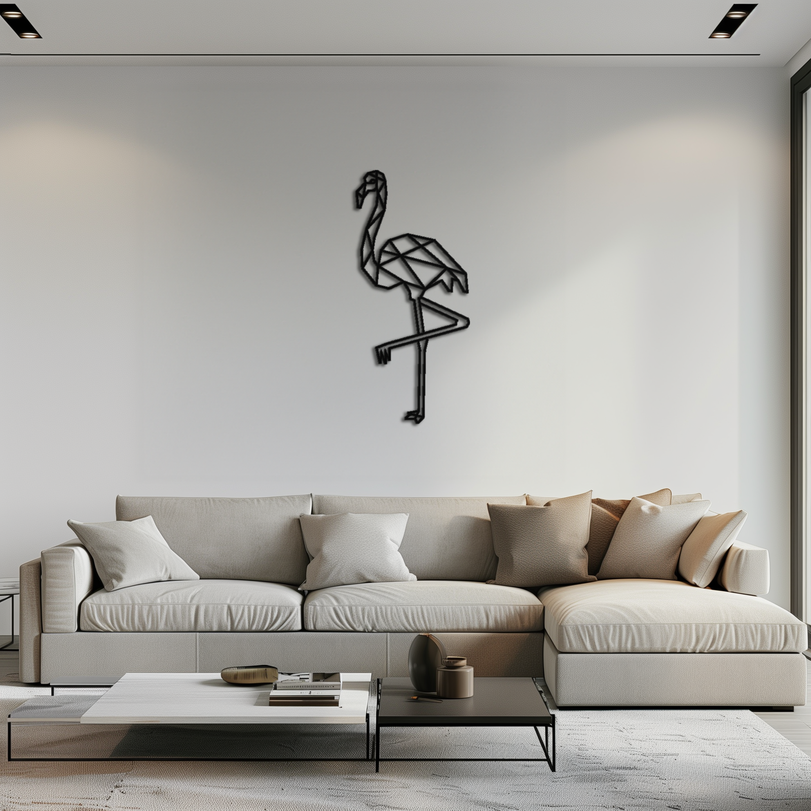 Geometrik Flamingo Metal Duvar Sanatı - Modern Minimalist Çelik Dekor - KAF110