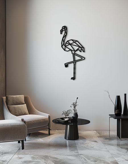 Geometric Flamingo Metal Wall Art - Modern Minimalist Steel Decor - KAF110