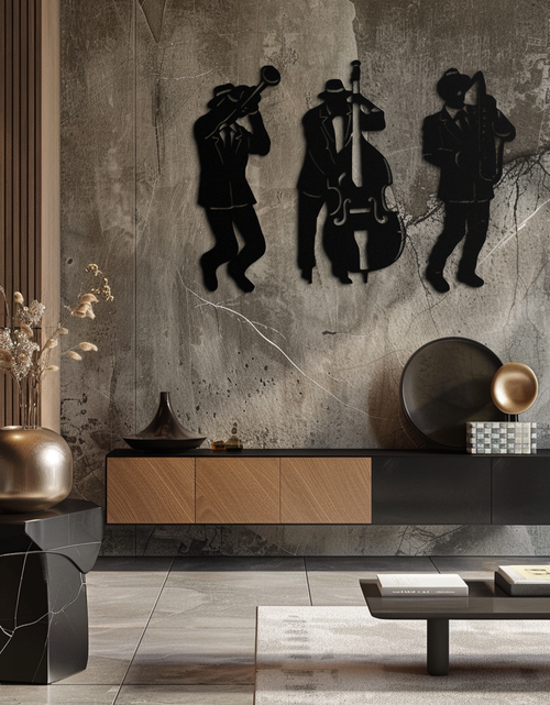 Load image into Gallery viewer, Jazz Musicians Metal Wall Art - 3-Piece Silhouette Music Decor - KAF111
