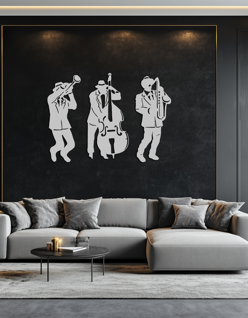 Load image into Gallery viewer, Jazz Musicians Metal Wall Art - 3-Piece Silhouette Music Decor - KAF111
