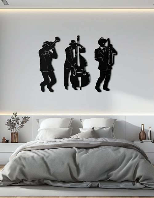 Load image into Gallery viewer, Jazz Musicians Metal Wall Art - 3-Piece Silhouette Music Decor - KAF111
