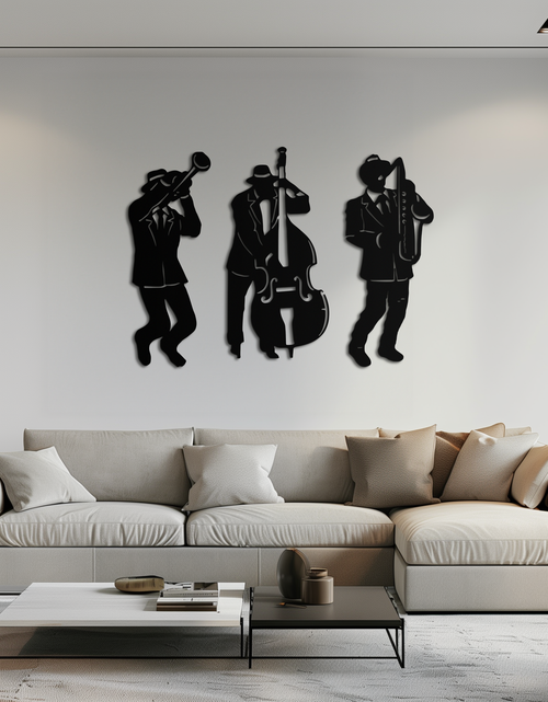 Load image into Gallery viewer, Jazz Musicians Metal Wall Art - 3-Piece Silhouette Music Decor - KAF111
