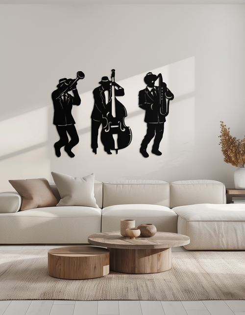 Load image into Gallery viewer, Jazz Musicians Metal Wall Art - 3-Piece Silhouette Music Decor - KAF111
